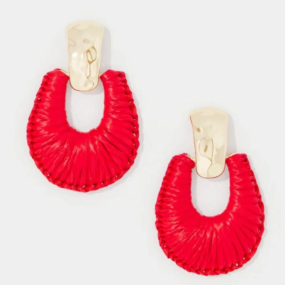 WHBM GOLD & RED RAFFIA DROP EARRINGS - Picture 2 of 3
